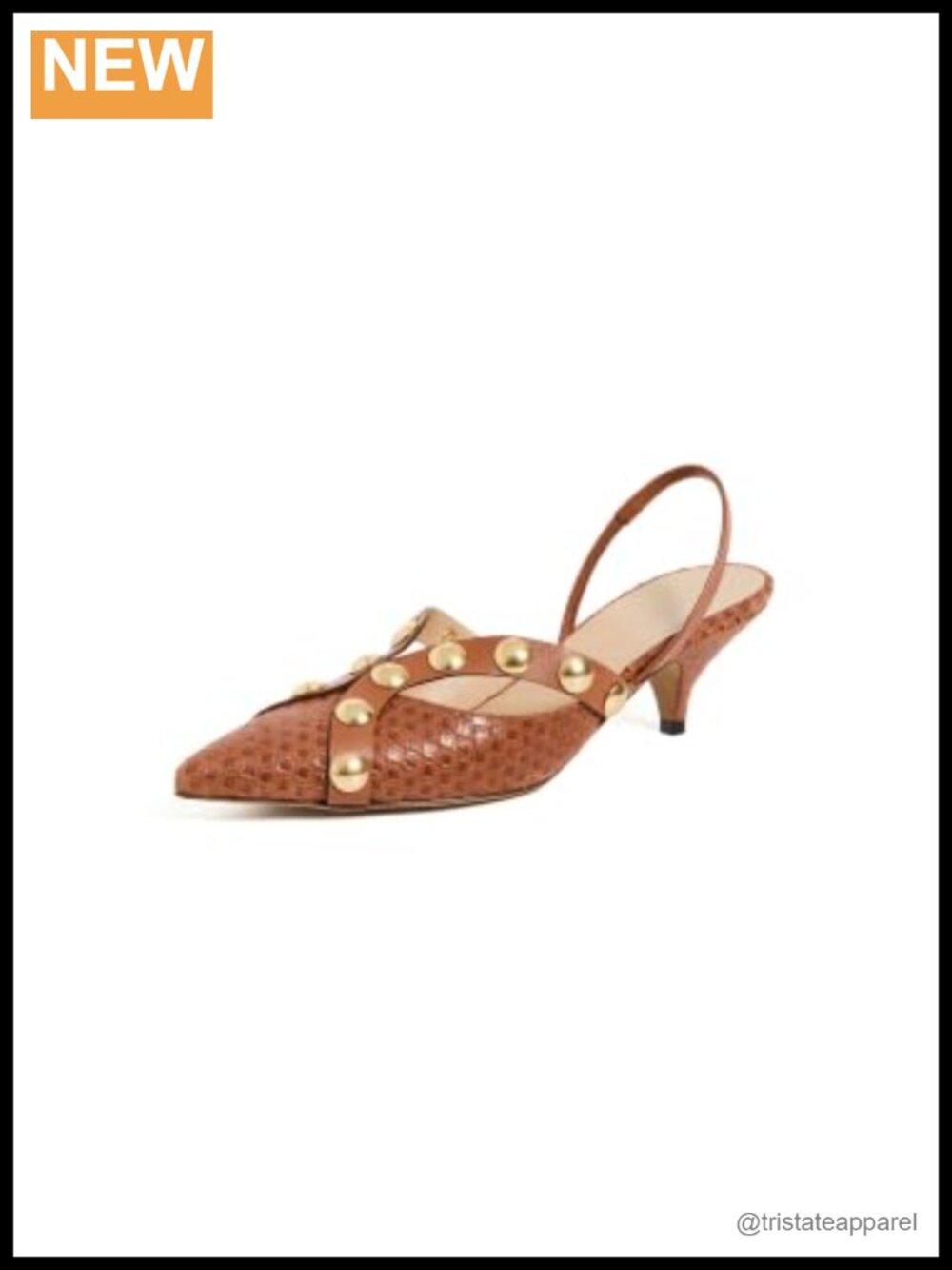 Croc-Embossed Kitten Heel Pointed Toe Slip On Pumps with Gold-Tone Studded